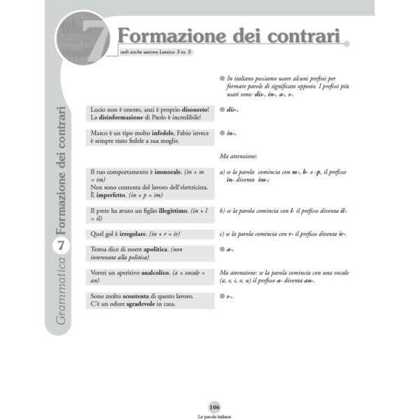 ALMA Edizioni Le parole italiane Grammatica Formazione dei contrari 1 | Le parole italiane A1-C1