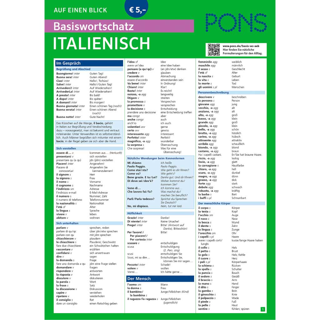 PONS Basiswortschatz auf einen Blick Italienisch